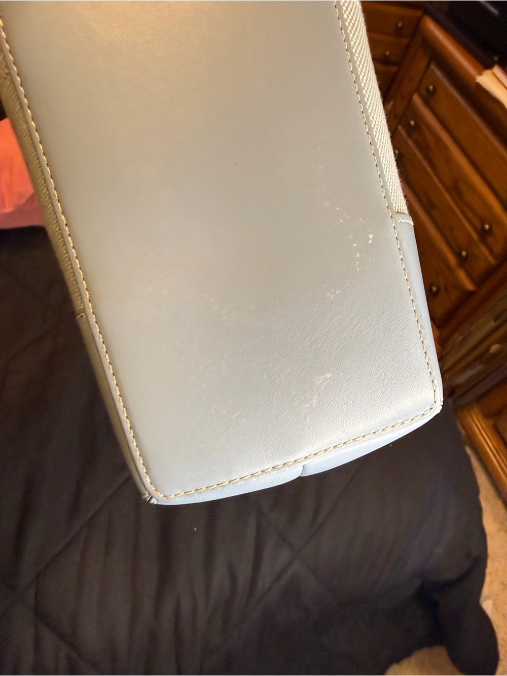Coach Hamptons Vintage Canvas & Leather Tote Bag Y2K Baby Blue Zip Top #1842 - Picture 7 of 16
